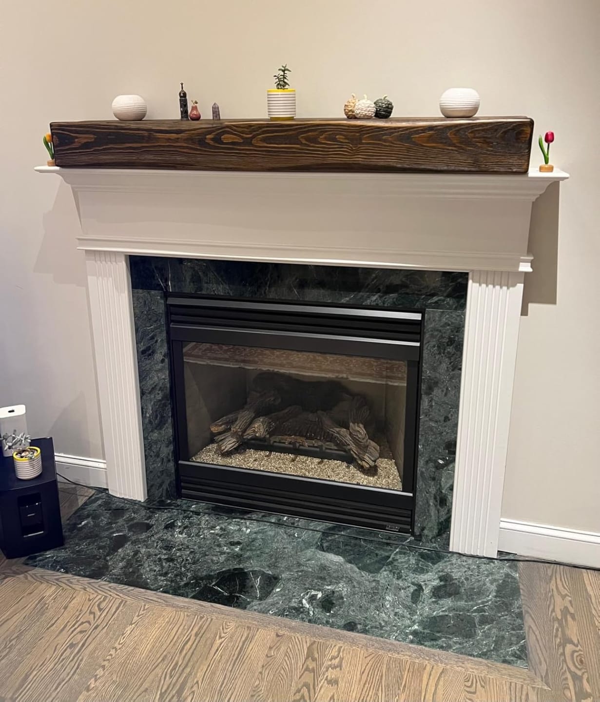 Customer photo review of 60" Handcrafted Real Wood Fireplace Mantel