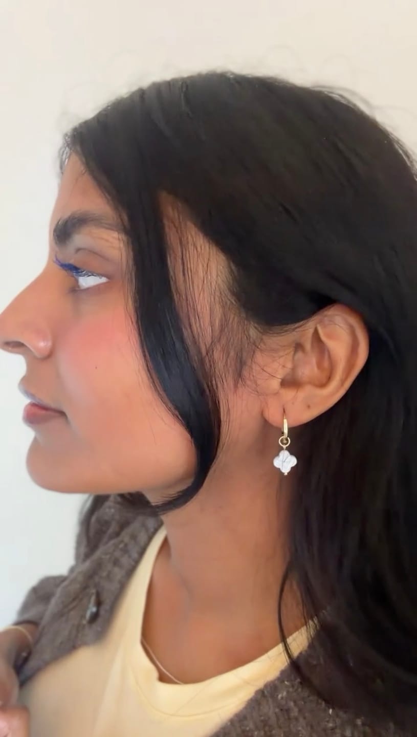Customer photo review of Clover MOP Huggie Hoop Earrings