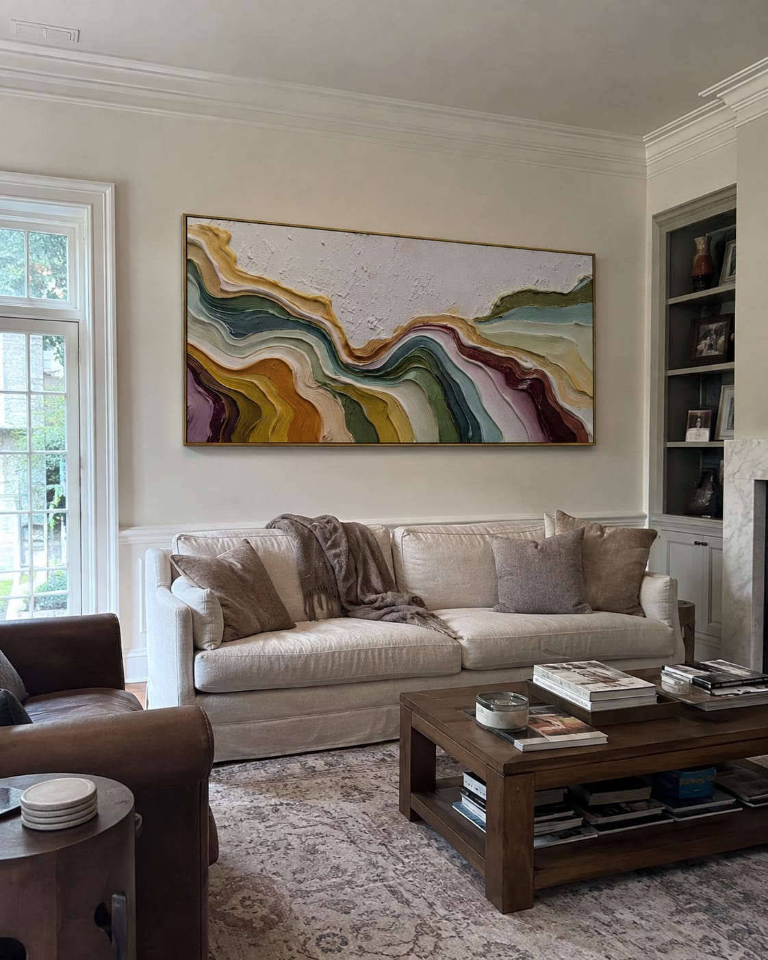 Customer photo review of Flowing Rhythms – Heavy Texture Colorful Fluid Abstract Painting | Minimalist Horizontal Entryway Art