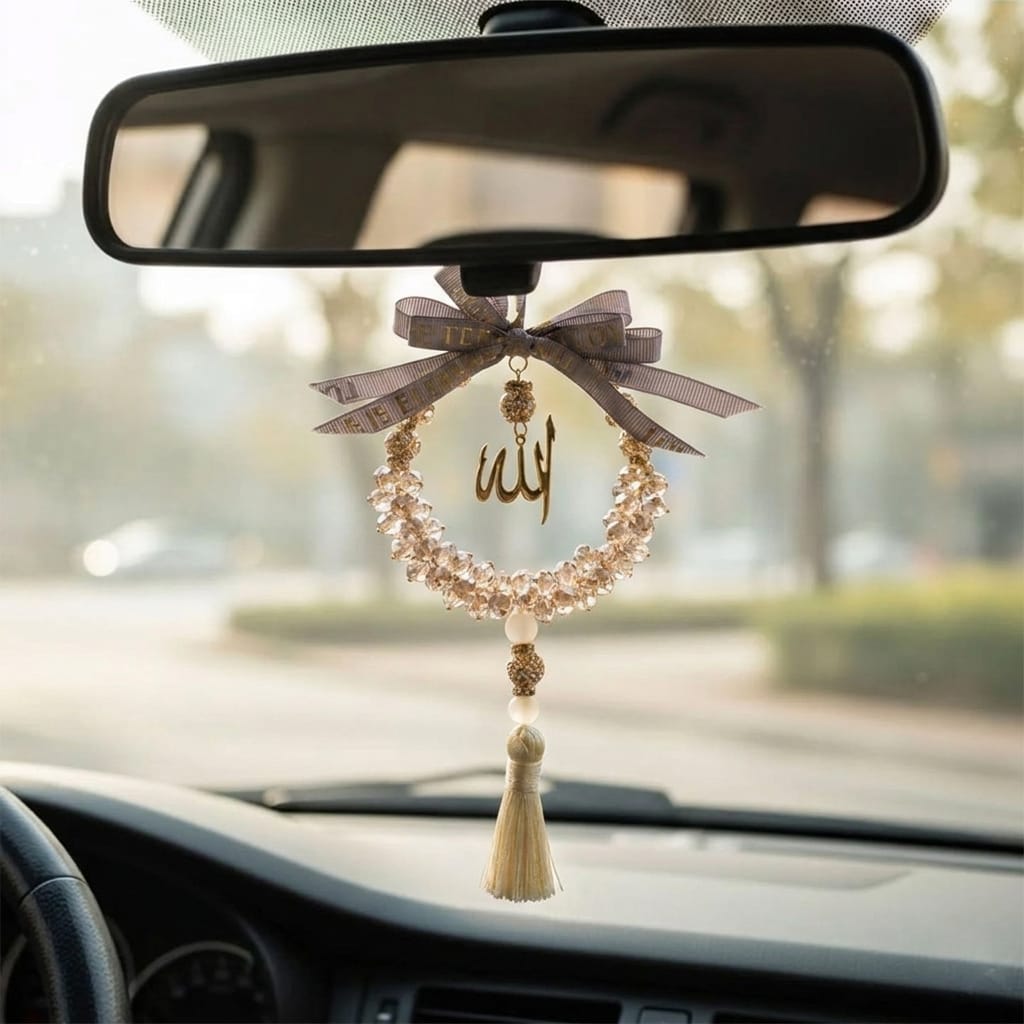 Customer photo review of HilalHaven Lunar Wreath Grace Minimalist Crystal Handcrafted Car Pendant