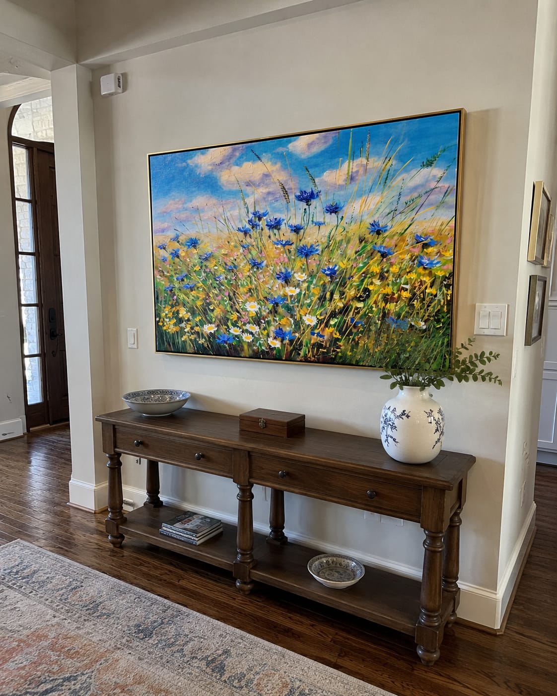 Customer photo review of Cornflower Coastal Fields – Blue & Green Wildflower Meadow Painting | Coastal Farmhouse Living Room Wall Art