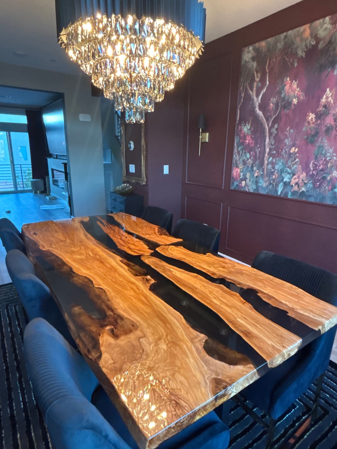 Customer photo review of Custom Live Edge Olive Wood Clear Resin Epoxy Table KCT17
