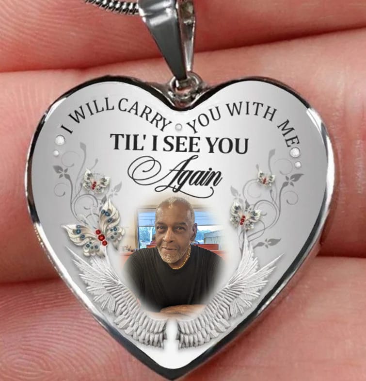 Customer photo review of Custom Photo Memorial Necklace/Keychain "I Will Carry You With Me” - N001