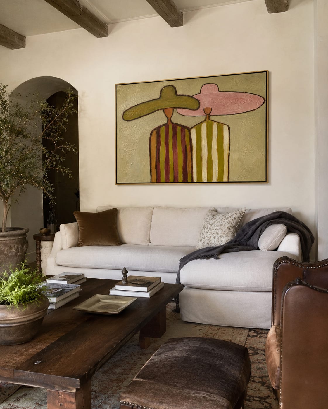 Customer photo review of Sage & Rose – Vintage Americana Two Figures in Sombreros Painting | Colorful Folk Art Living Room Art