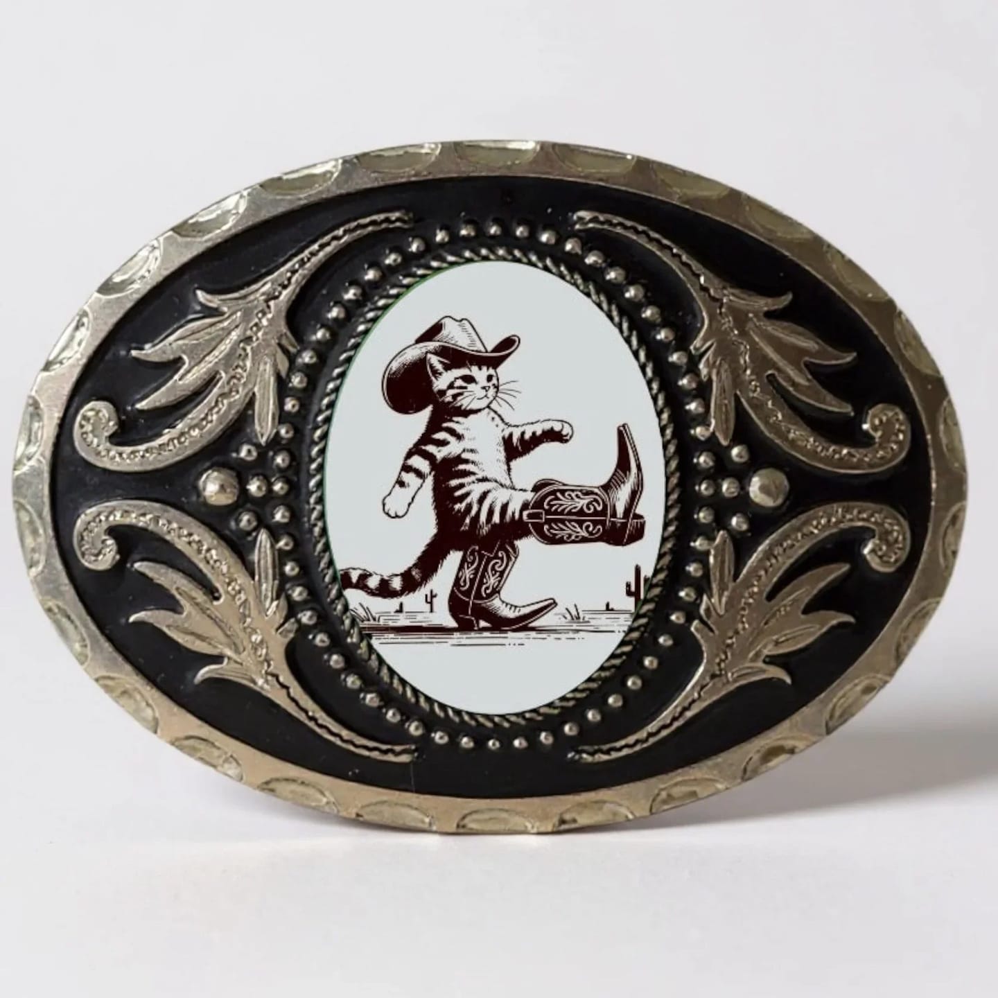 Customer photo review of Cowboy Kitten Belt Buckle, Cat Western Accessory