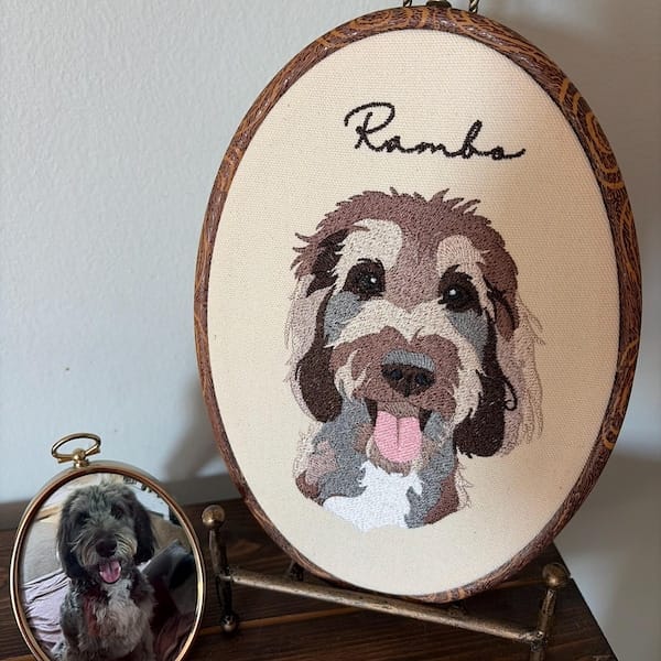 Customer photo review of Personalized Pet Portrait Embroidery Hoop Art