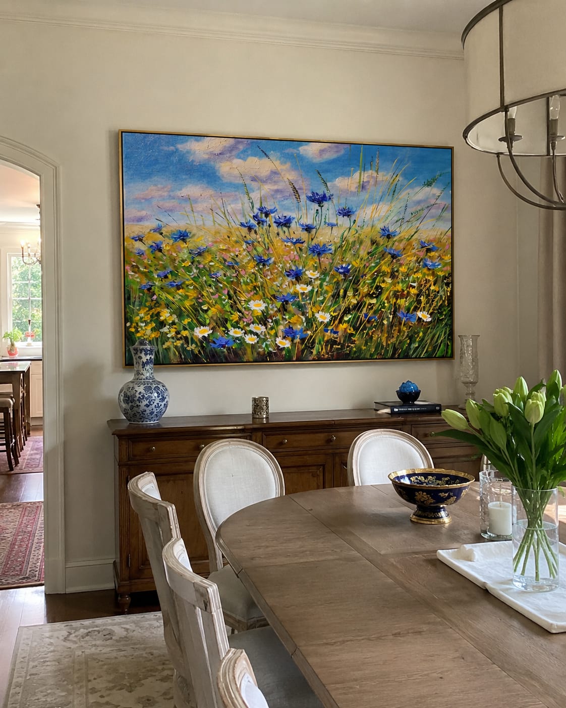 Customer photo review of Cornflower Coastal Fields – Blue & Green Wildflower Meadow Painting | Coastal Farmhouse Living Room Wall Art