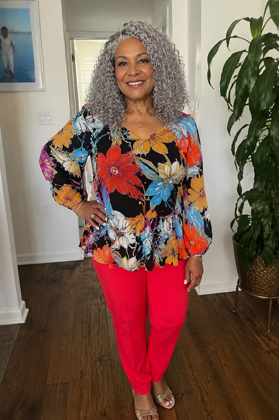 Customer photo review of Luvwin 5x5 Deep Curly Salt And Pepper Glueless Gray Color Pre-Cut Lace Bob Wig