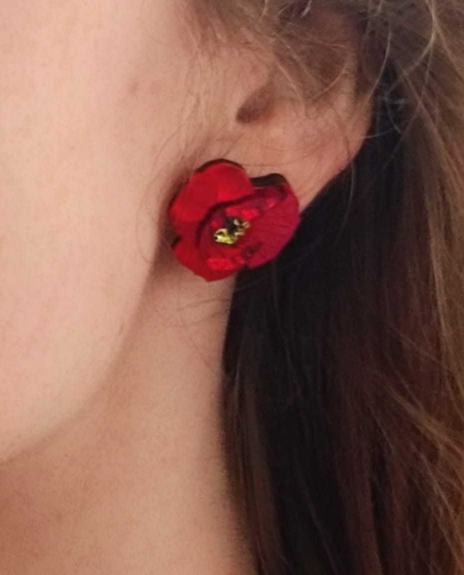 Customer photo review of Red Poppy Studs
