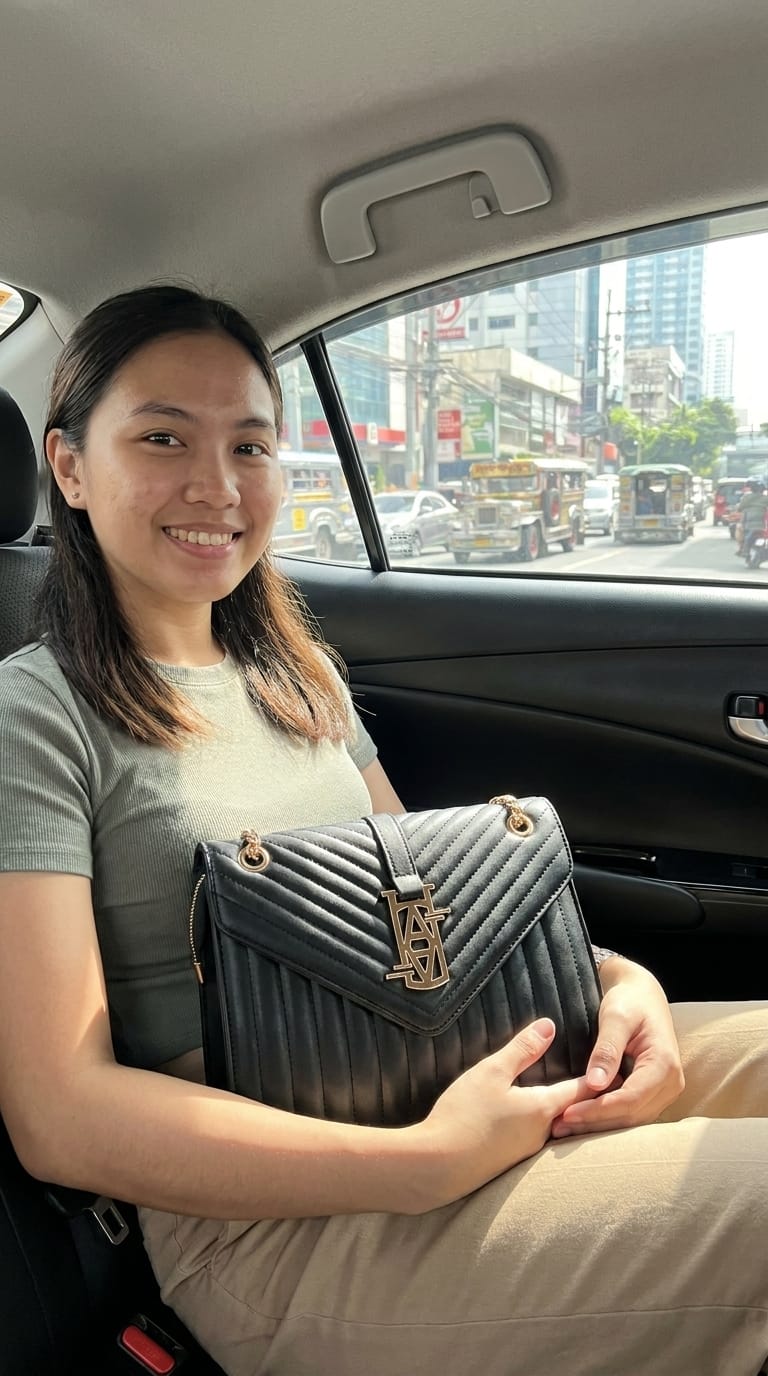 Customer photo review of MADRID LEATHER ENVELOPE BAG