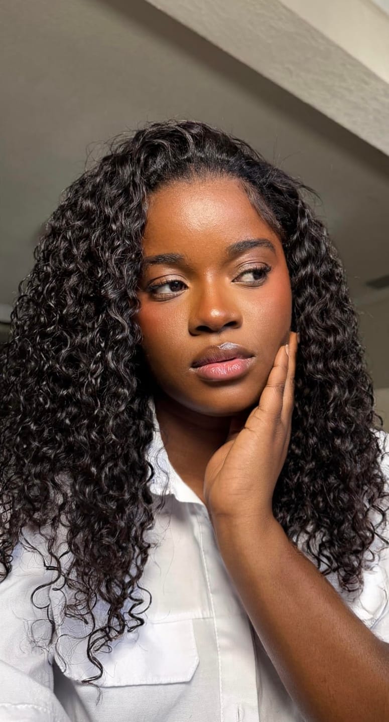 Customer photo review of Wavymy Burmese Curly Drawstring Half Wigs Seamless Flip Over Wig Beginner Friendly No Lace No Glue Human Hair 180% Density