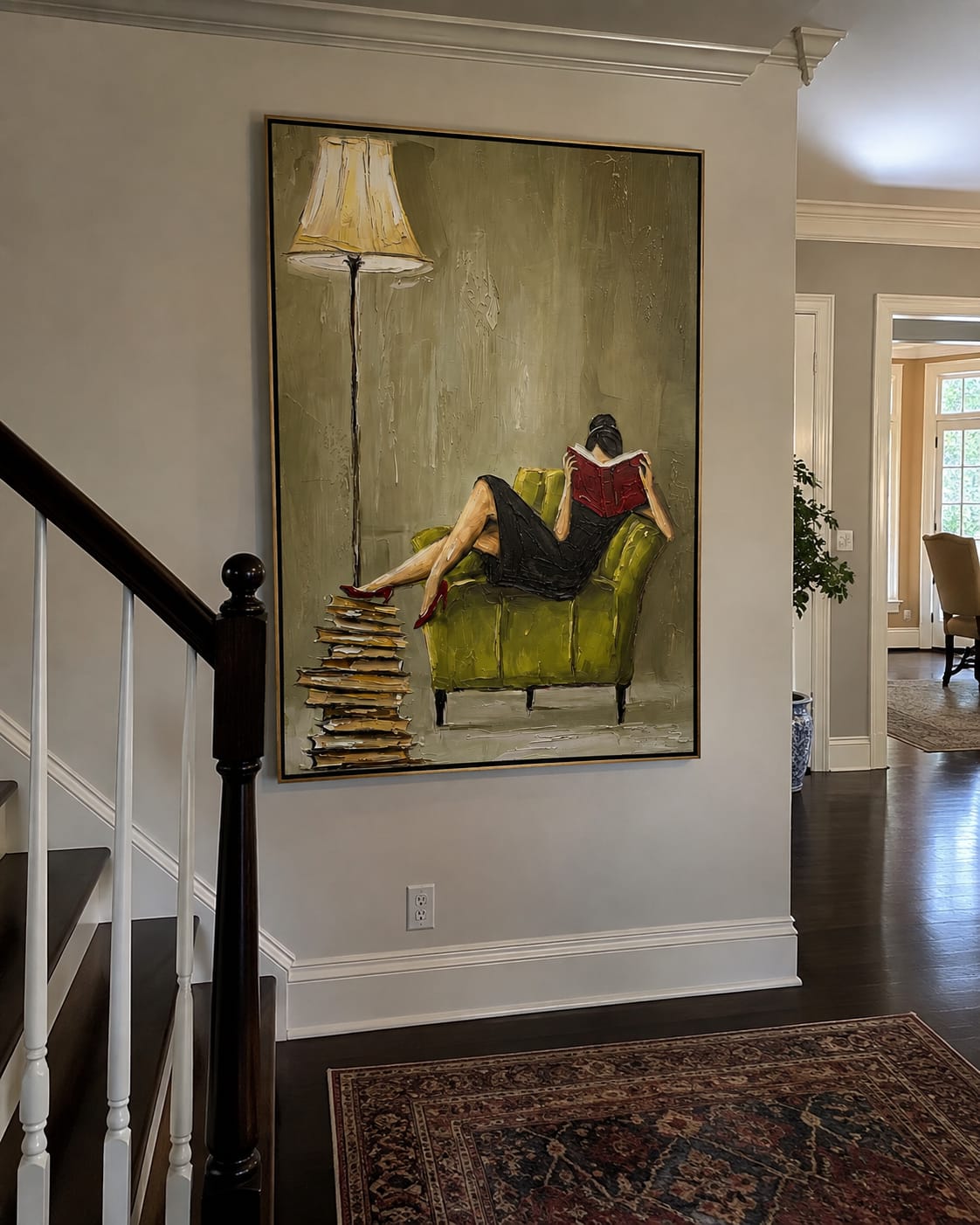 Customer photo review of Quiet Hour – Emerald Velvet Reading Nook Painting | Elegant Interior Living Room Art
