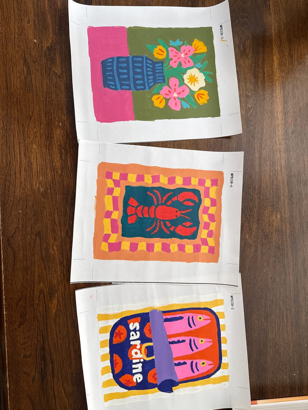 Customer photo review of 6 Mini Paintings - Lobster & Sardines Set