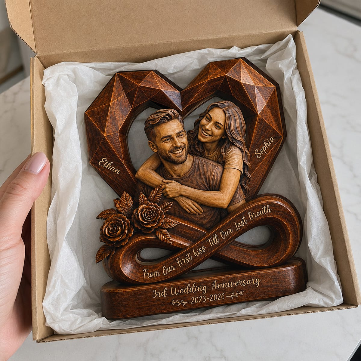 Customer photo review of Custom Photo Wooden Portrait Infinity Love Couple - Personalized Customized 3-layered Wooden Plaque - Sweet Love Gift For Couples, Wife, Husband