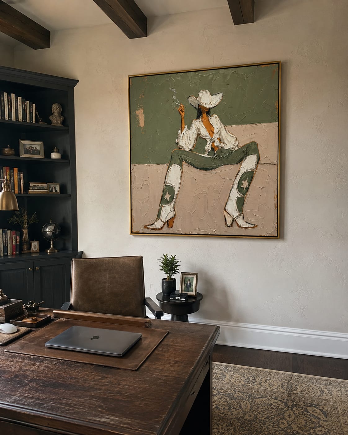 Customer photo review of White Boots Hold Ground – Green Cowgirl Painting | Retro Modern Square Wall Art