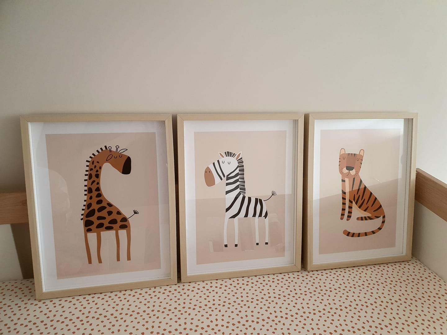 Customer photo review of Set of 3 Beige Safari Animal Nursery Wall Art Prints