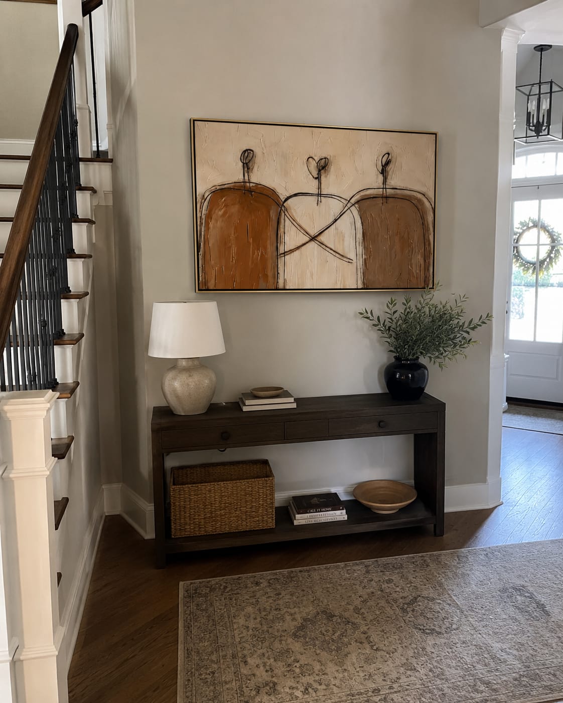 Customer photo review of Linked Silhouettes – Minimalist Cream Line-Figure Painting | Modern Neutral Living Room Art