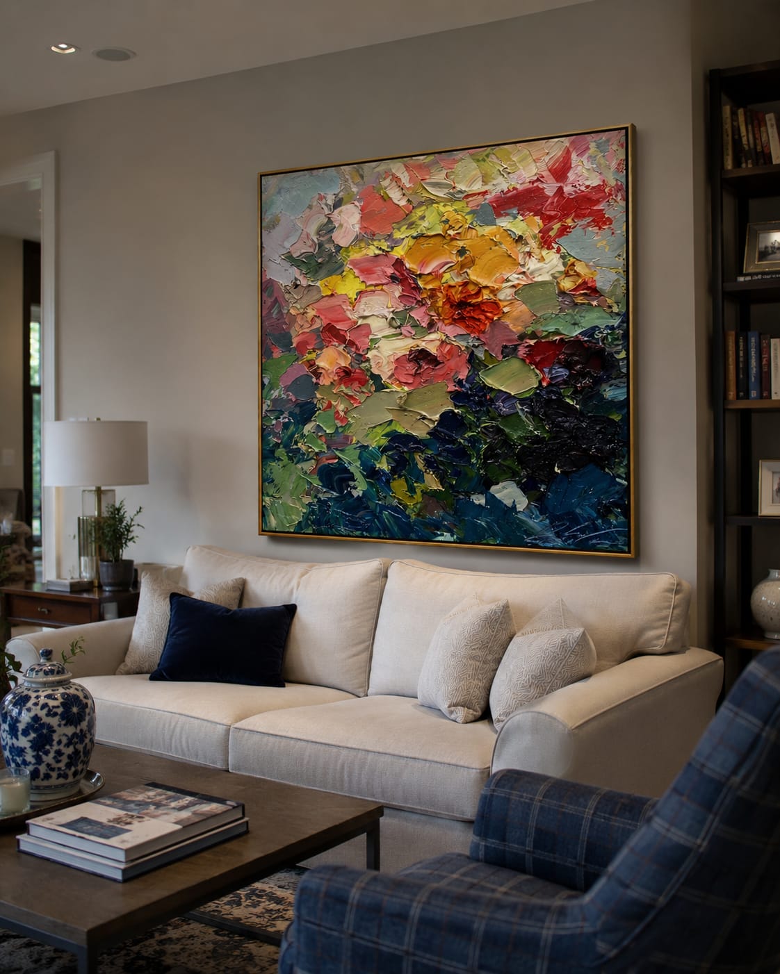 Customer photo review of Crimson Petal Blaze – Bold Abstract Floral Painting | Colorful Textured Square Wall Art