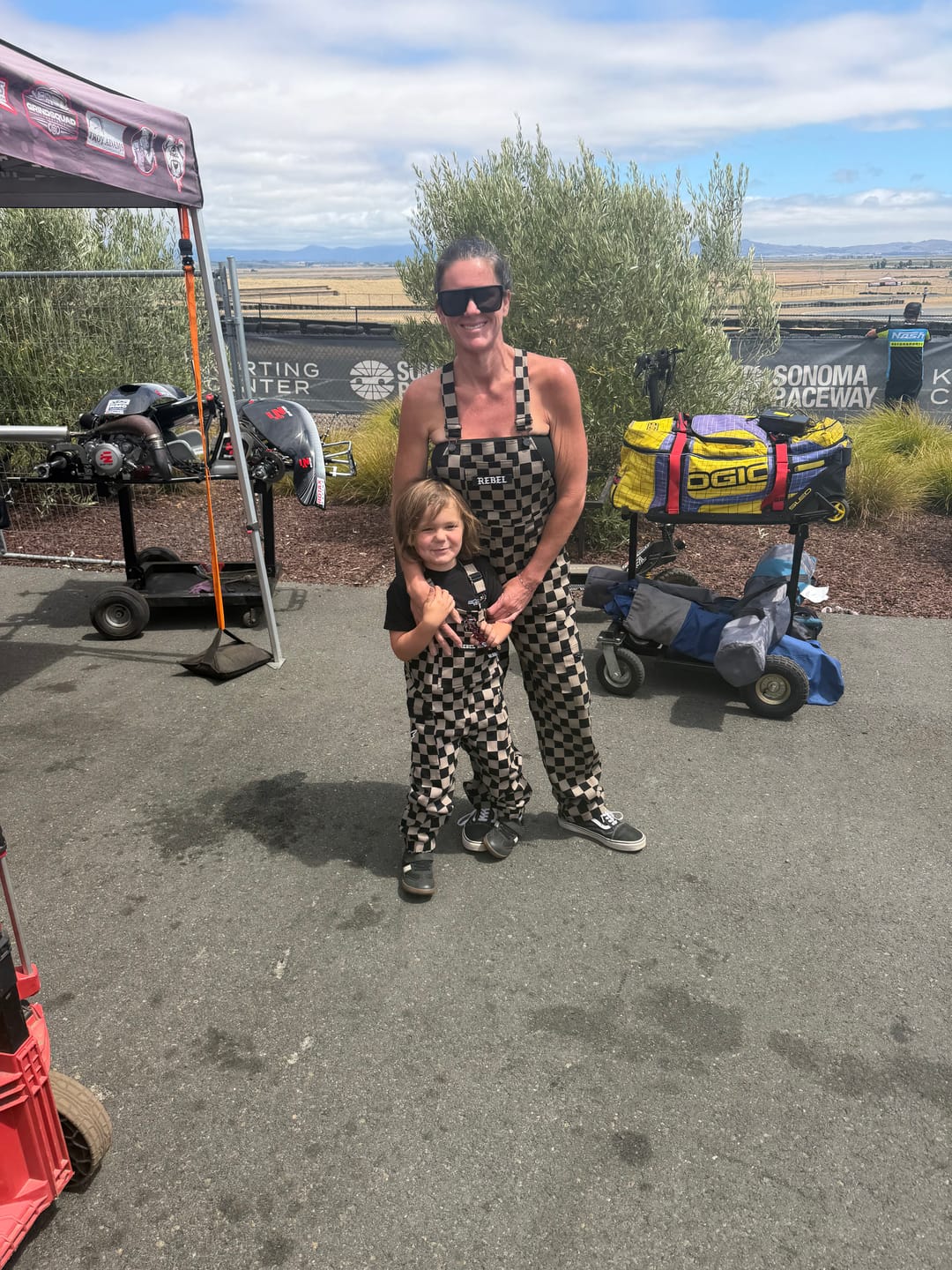 Customer photo review of Women's Overall in Checkered Black + Taupe