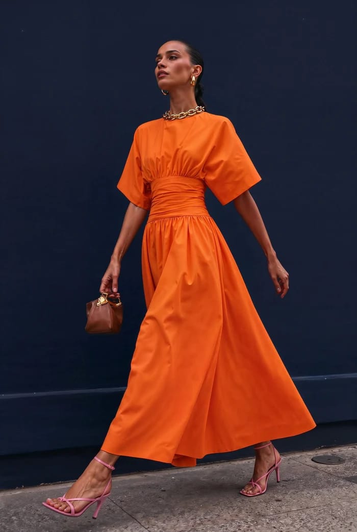 Customer photo review of Valencia Orange Maxi Dress