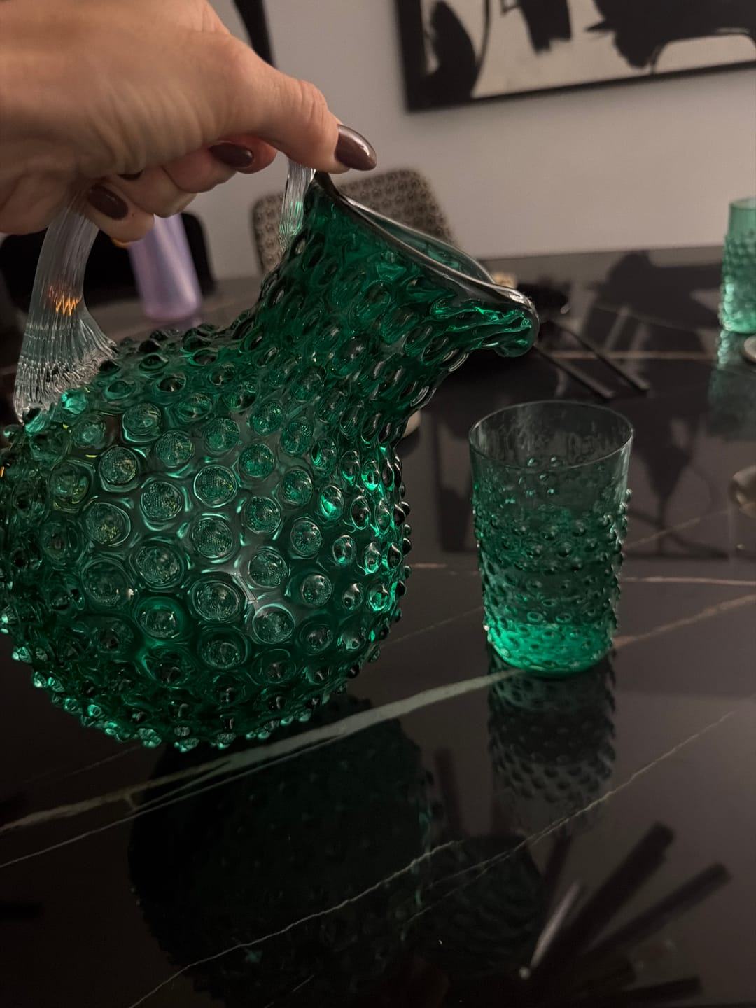 Customer photo review of Underlay Dark Green Hobnail Jug