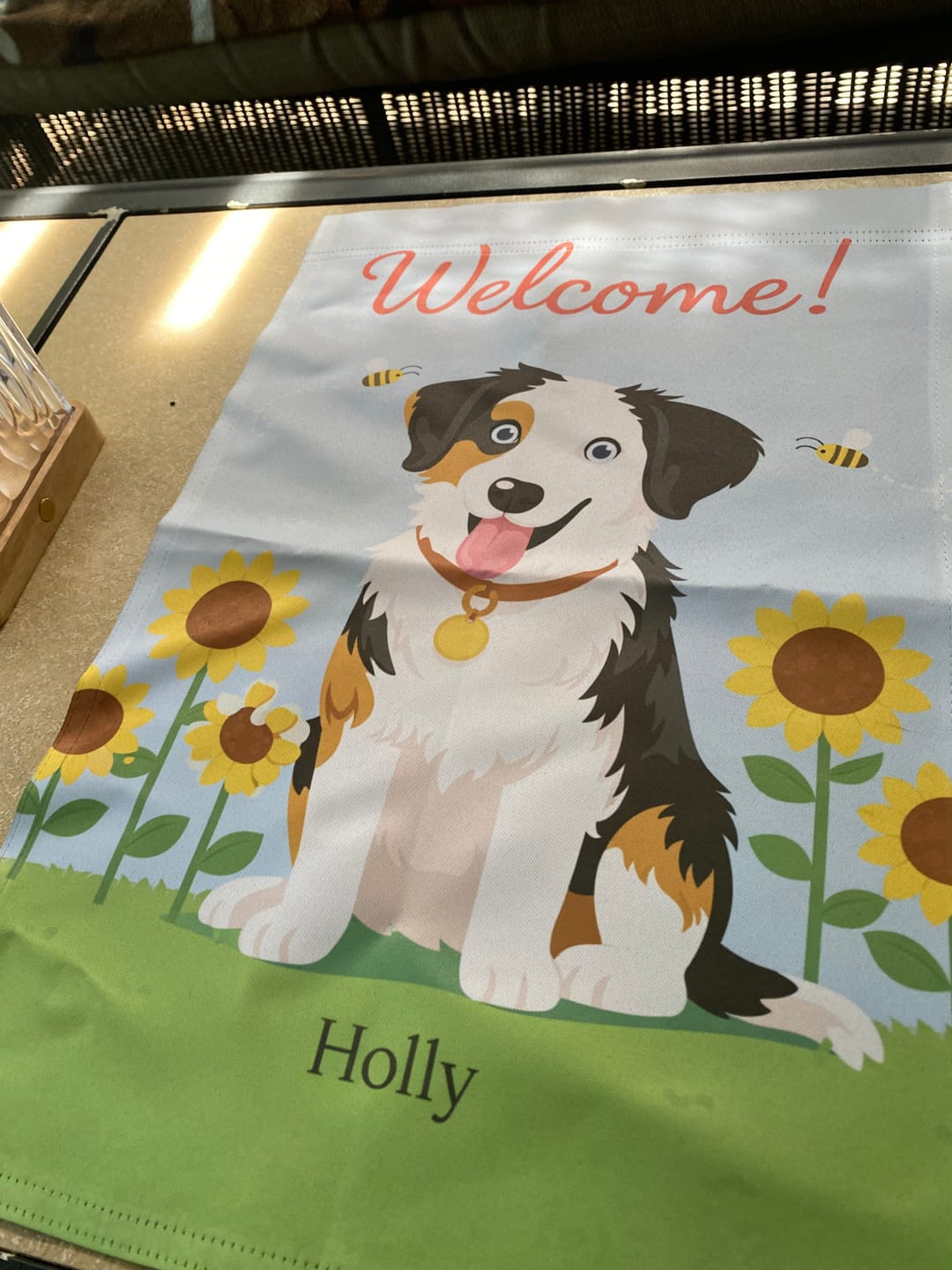Customer photo review of Sunflower Welcome - Personalized Garden Flag
