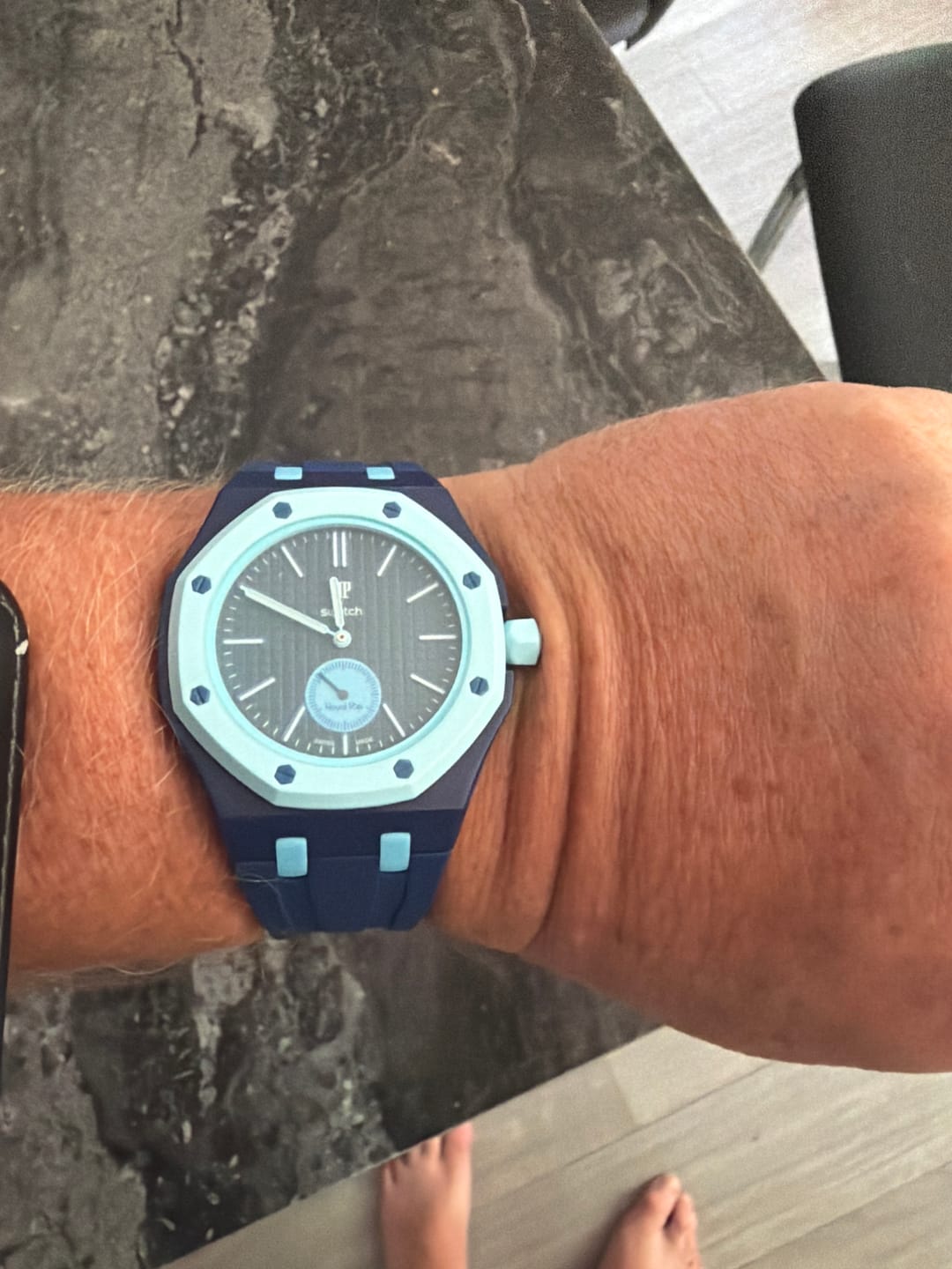 Customer photo review of Swatch x Audemars Piguet Bioceramic Royal Pop Pocket Watch Savonnette Lan Ba