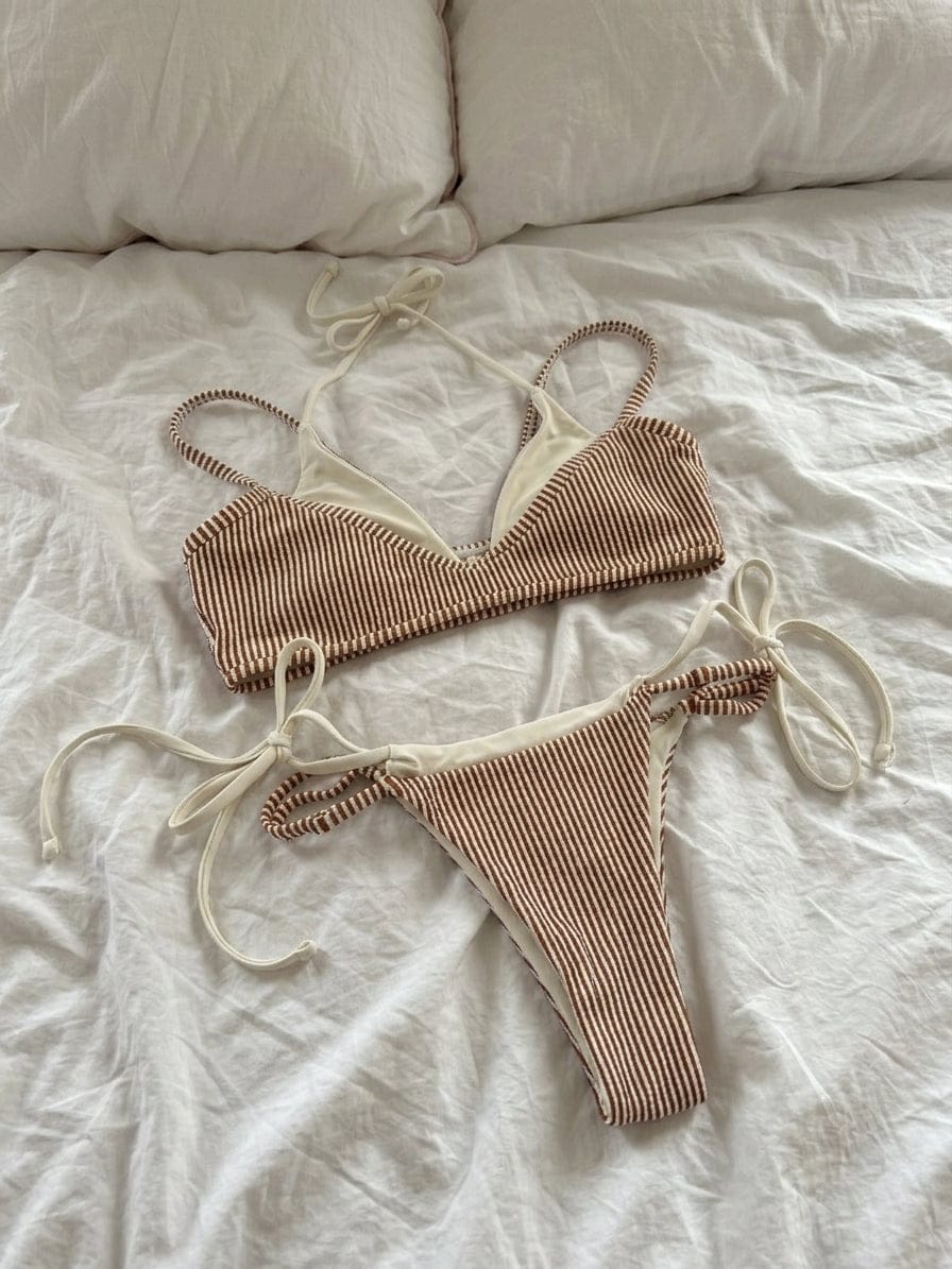 Customer photo review of Seamolly Contrast Color Striped String Double Layer Bikini Set
