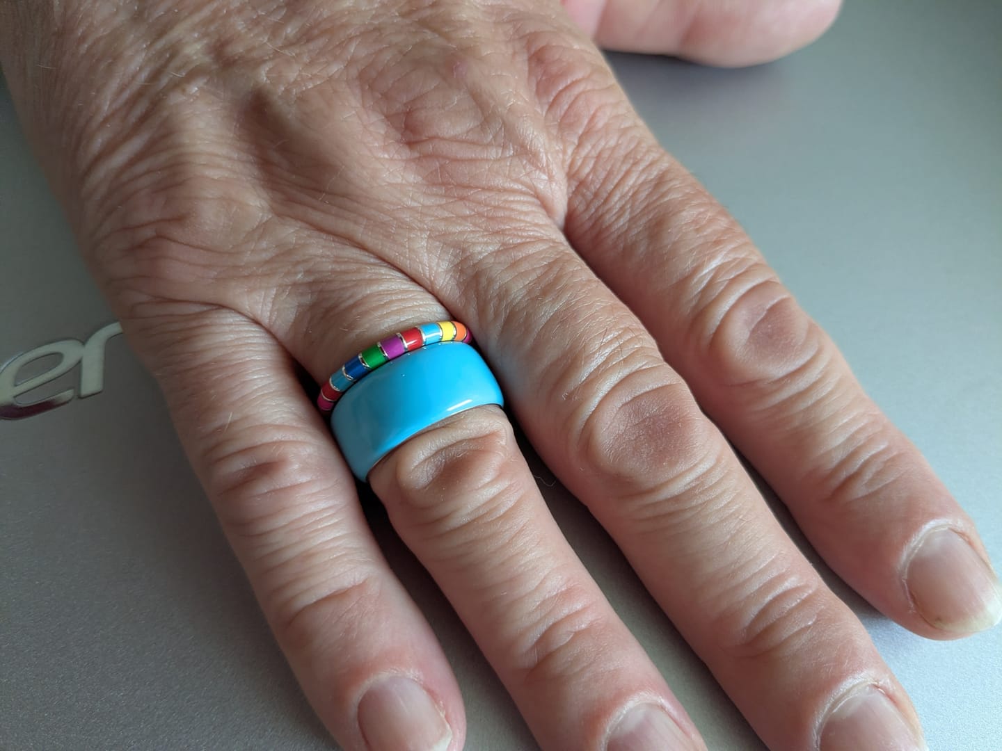Customer photo review of Multicolour Thin Ring | Enamel Sterling Silver