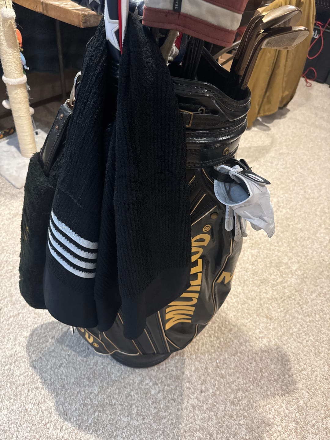 Customer photo review of The Tour Towel - Black with White Stripes