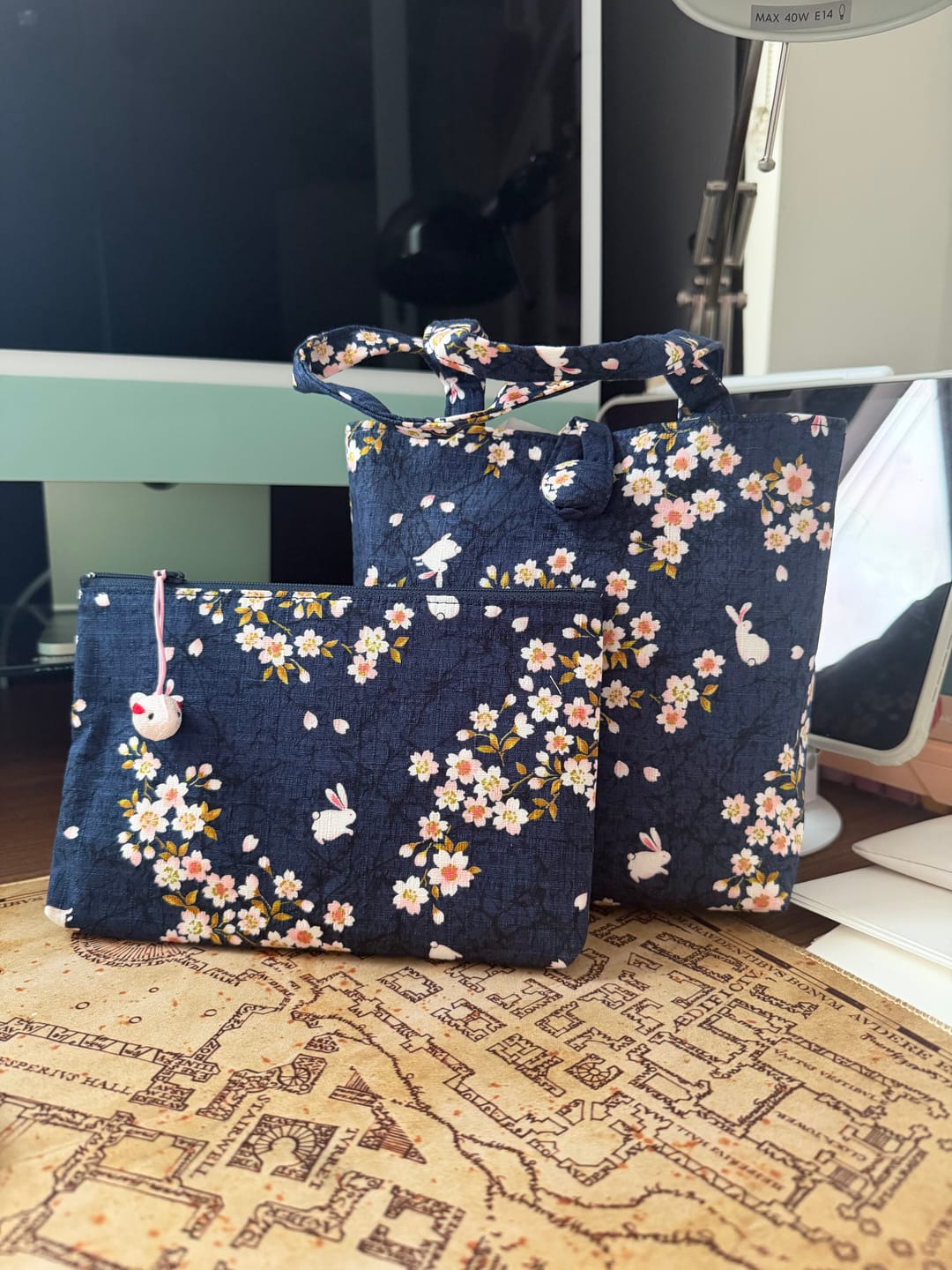Customer photo review of Bolso de Mano Japonés Usagi Sakura Azul