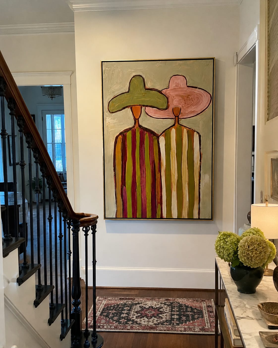 Customer photo review of Two Sombreros – Vintage Americana Colorful Couple in Hats Painting | Vibrant Western Living Room Art