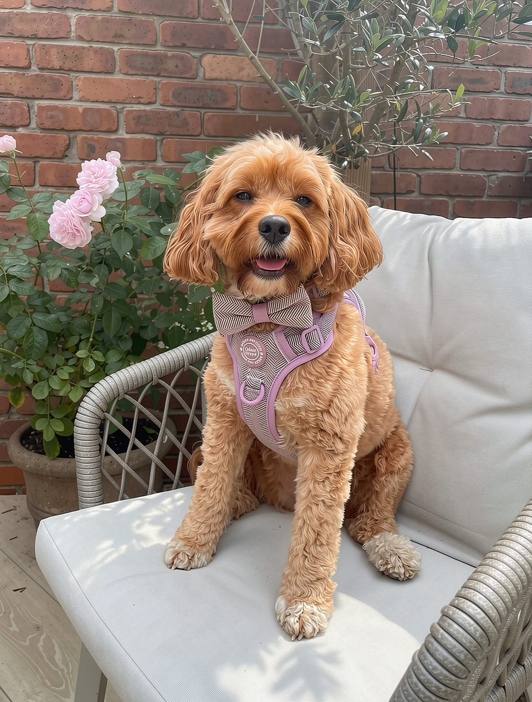 Customer photo review of Trail & Glow Tweed Dog Harness - Colour Drops - Plum Tweed