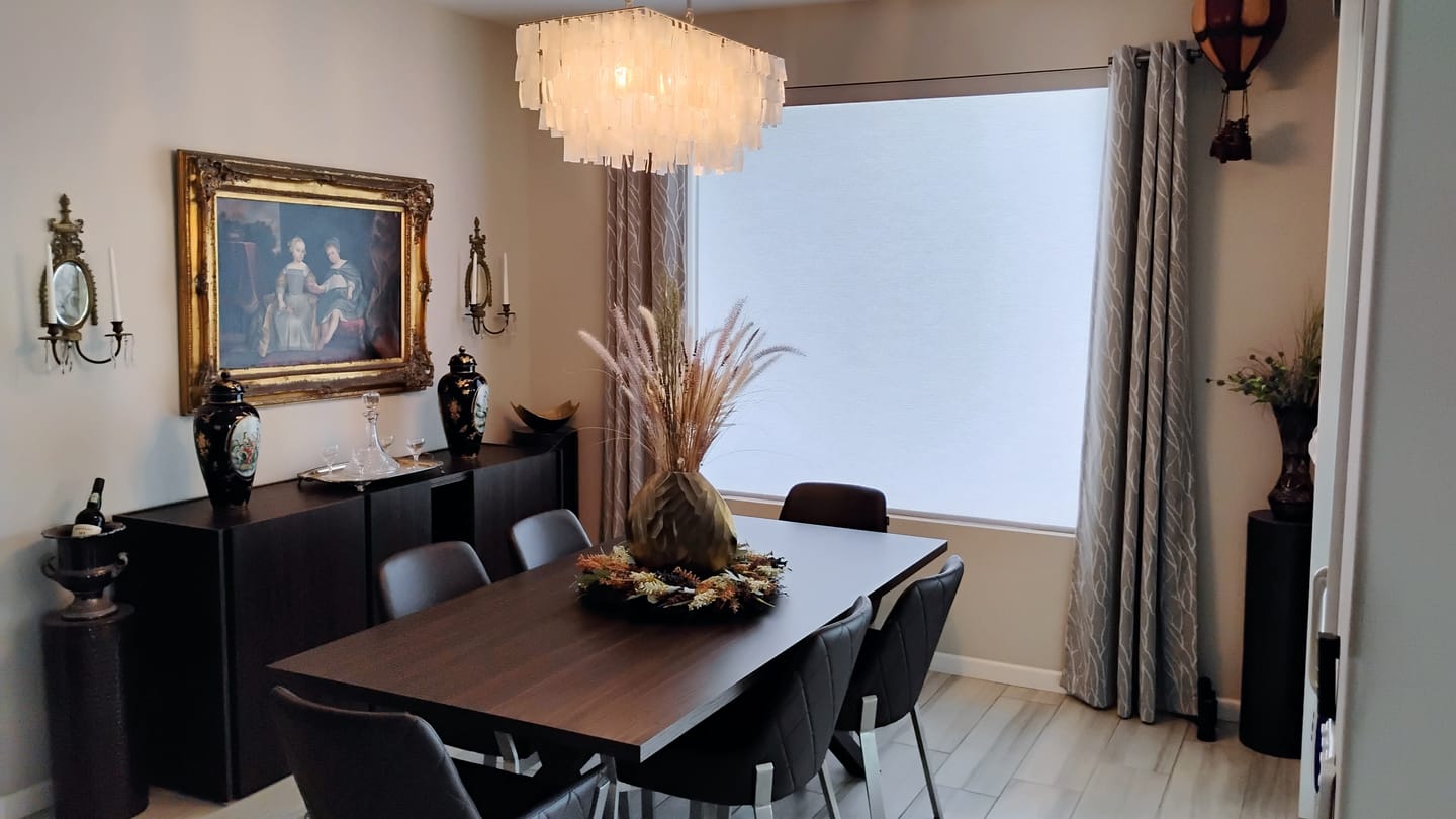 Customer photo review of SmartWings Motorized Light Filtering Roller Shades 70% Blackout Safari