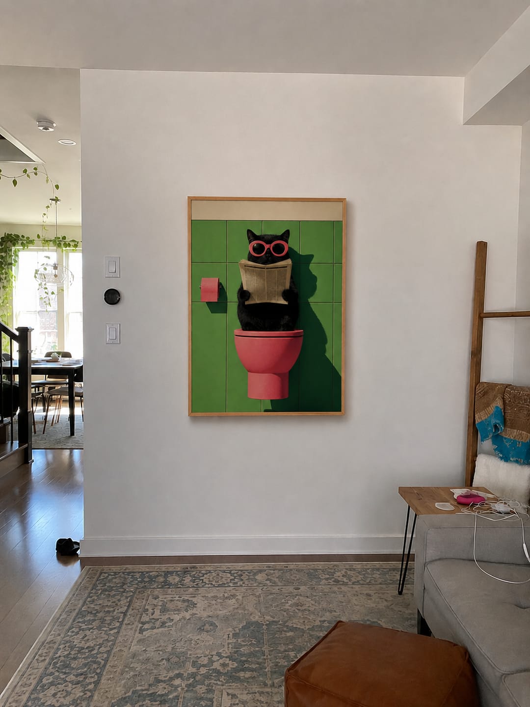 Customer photo review of Funny Bathroom Cat Wall Art Poster