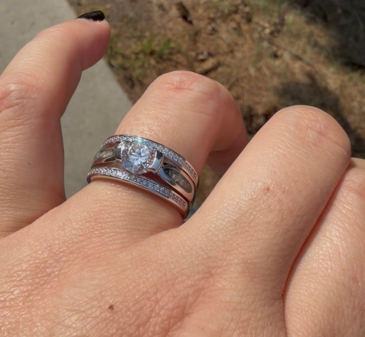 Customer photo review of Silver Ring with Gem and Cremation Ash
