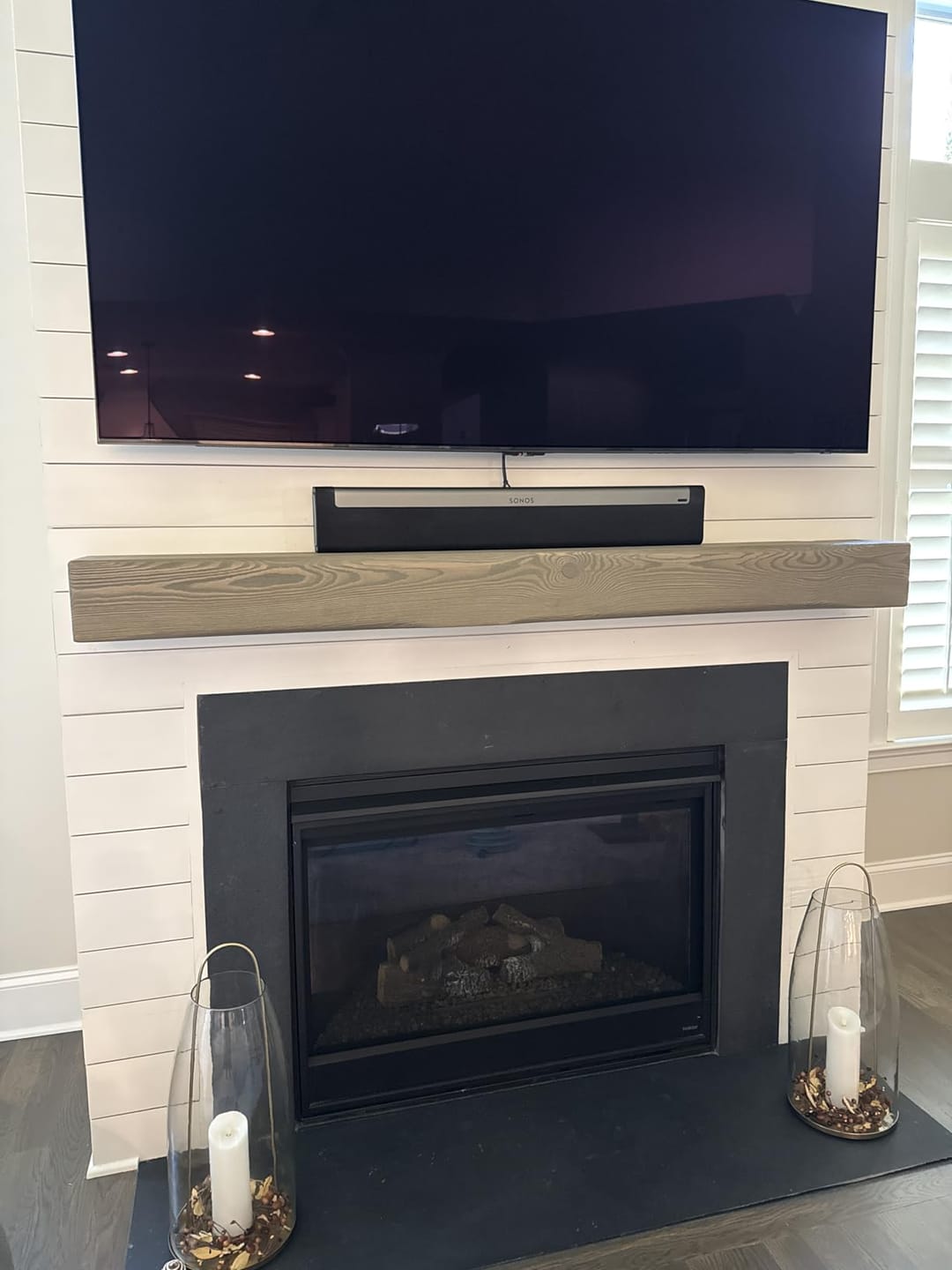 Customer photo review of 60" Handcrafted Real Wood Fireplace Mantel