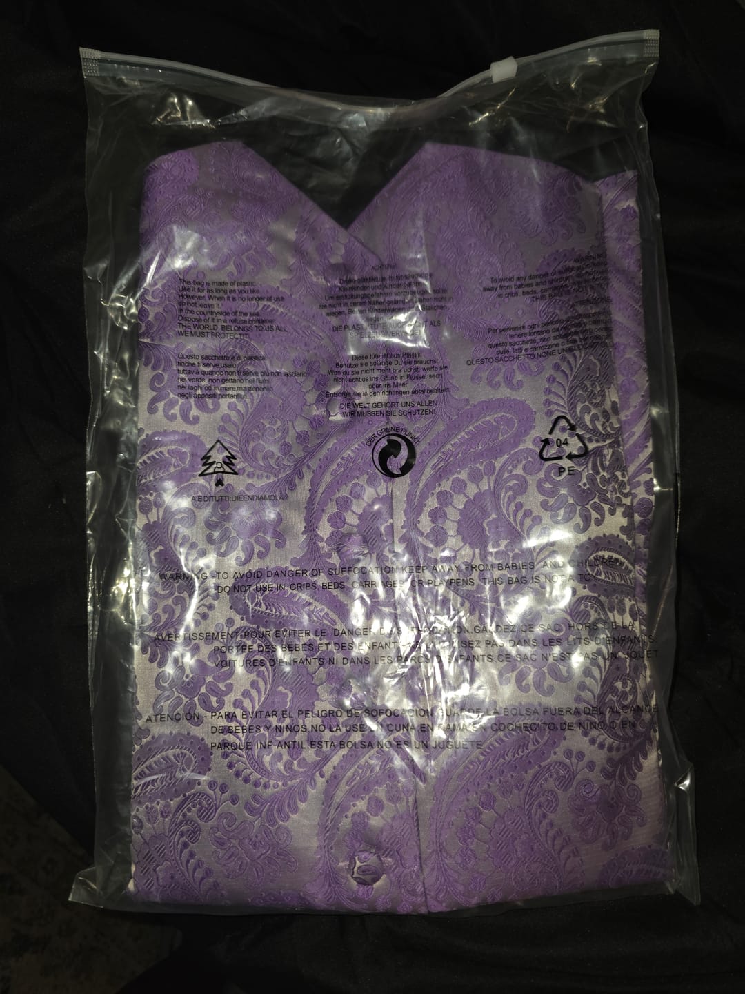 Customer photo review of Silver Purple Paisley Jacquard Silk Men's Vest Hanky Cufflinks Tie Set