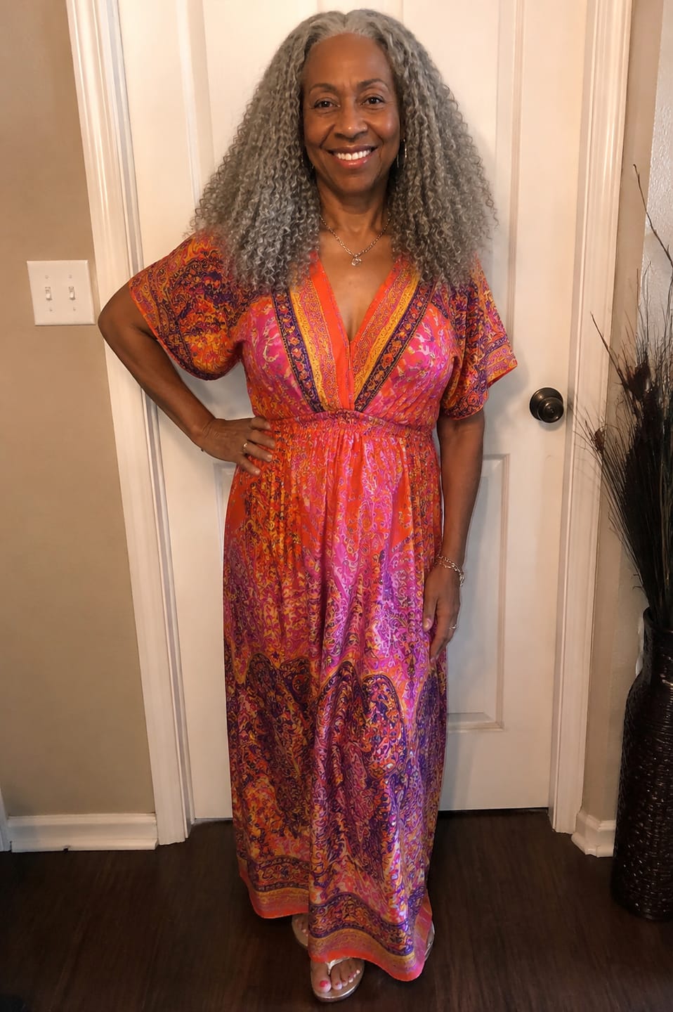 Customer photo review of Luvwin 5x5 Closure Salt & Pepper Burmese Curly Glueless Wig 100% Human Hair