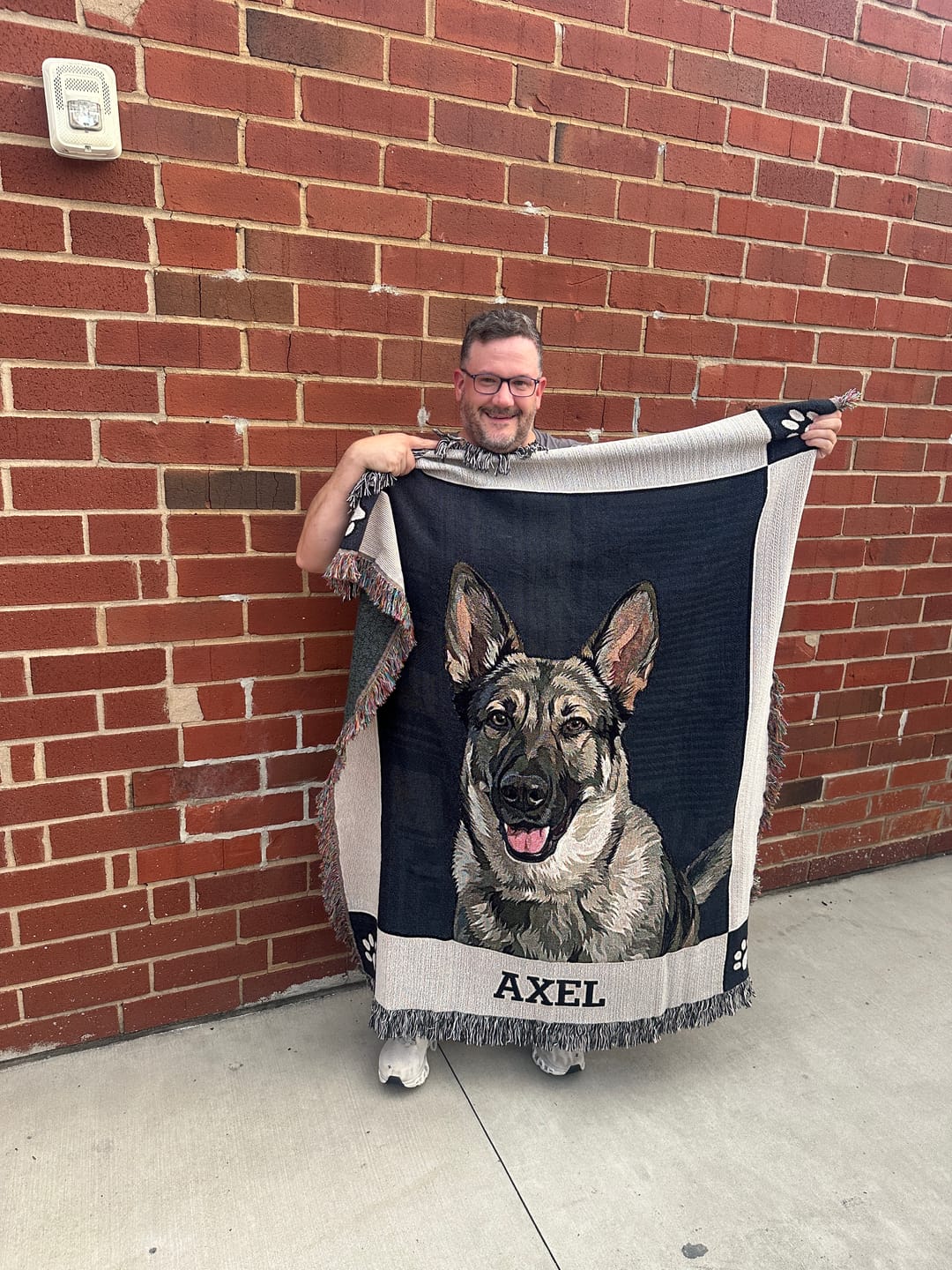 Customer photo review of Custom Pet Portrait Monogram Throw Blanket