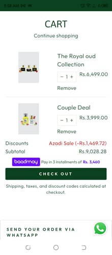 Customer's online shopping cart screen showing the OUD Supreme Bundle and a Couple Deal product listing