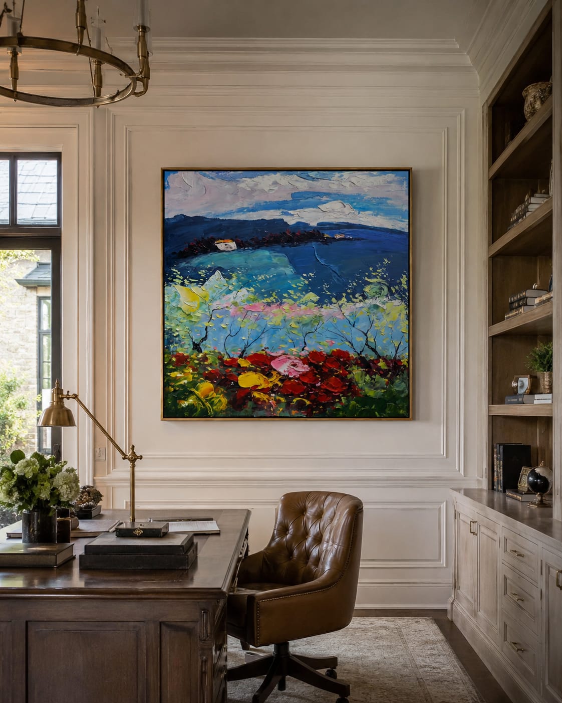 Customer photo review of Twilight Blossom Coast – Navy & Pink Coastal Painting | Coastal Living Room Wall Art