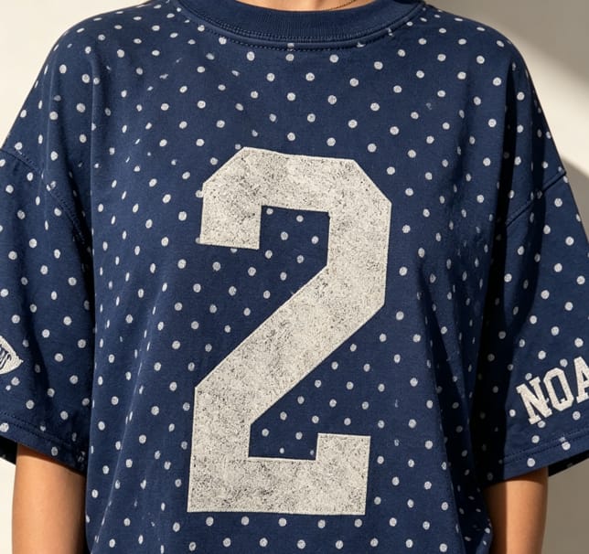 Customer photo review of Custom Vintage Varsity Number or Letter Sport Team Polka Dot T-shirt | Game Day Wear