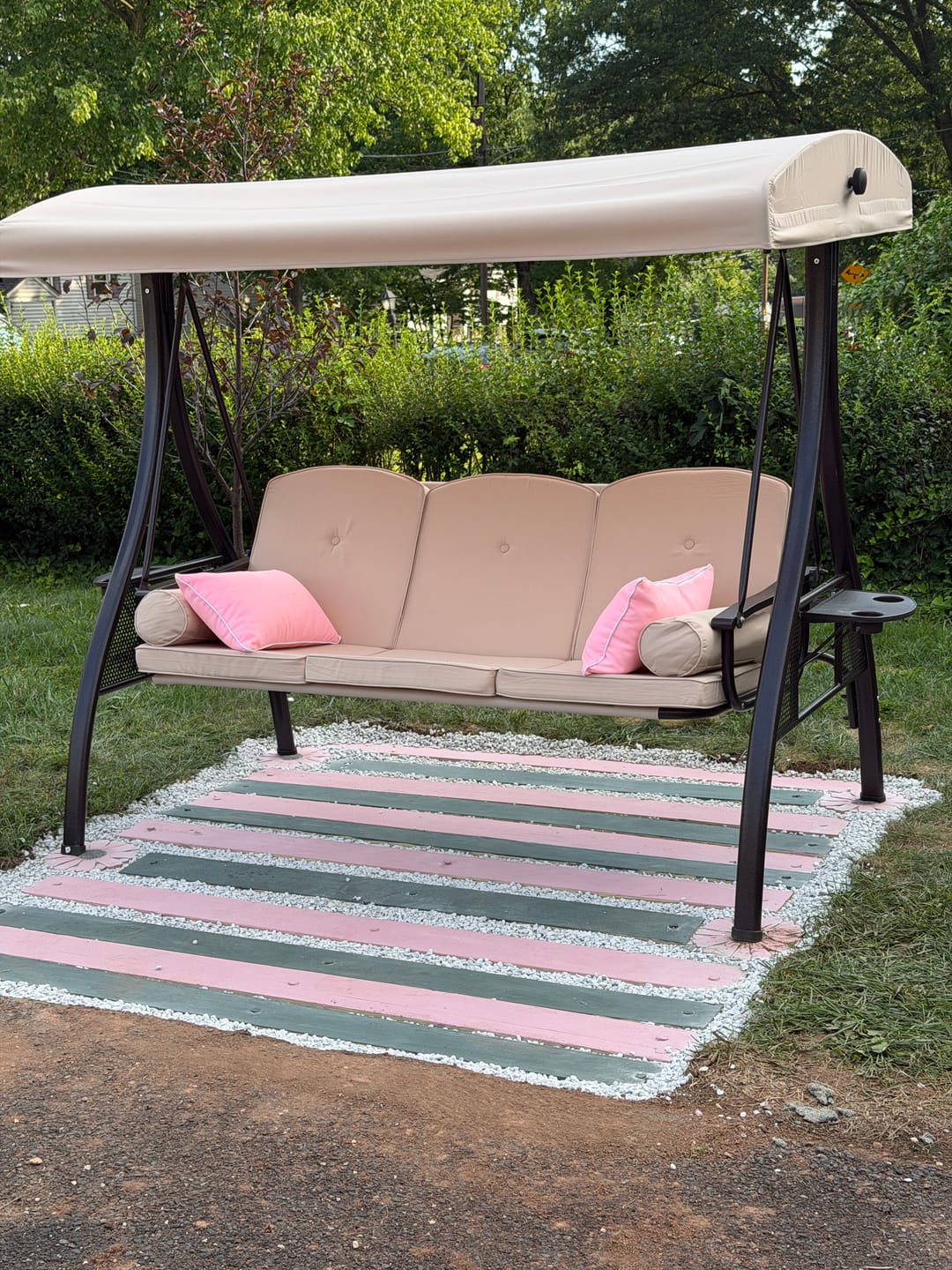 Customer photo review of Homrest 3-Seat Outdoor Porch Swing with Adjustable Canopy and Backrest, Khaki