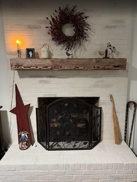 Customer photo review of 60" Handcrafted Real Wood Fireplace Mantel