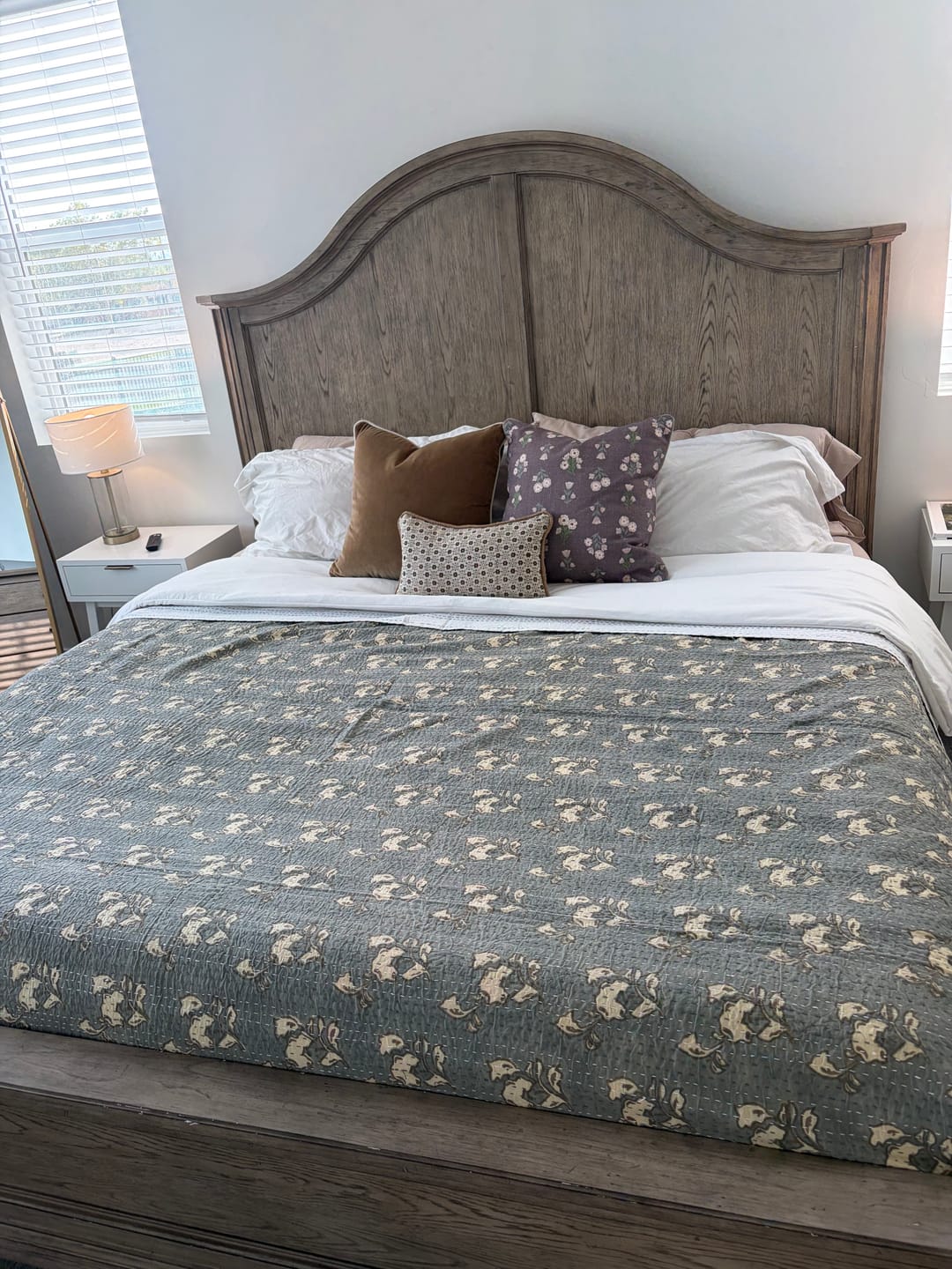 Customer photo review of Nora Kantha Quilt in Pewter and Beige - King/Queen Sized