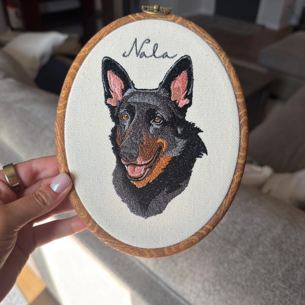 Customer photo review of Personalized Pet Portrait Embroidery Hoop Art