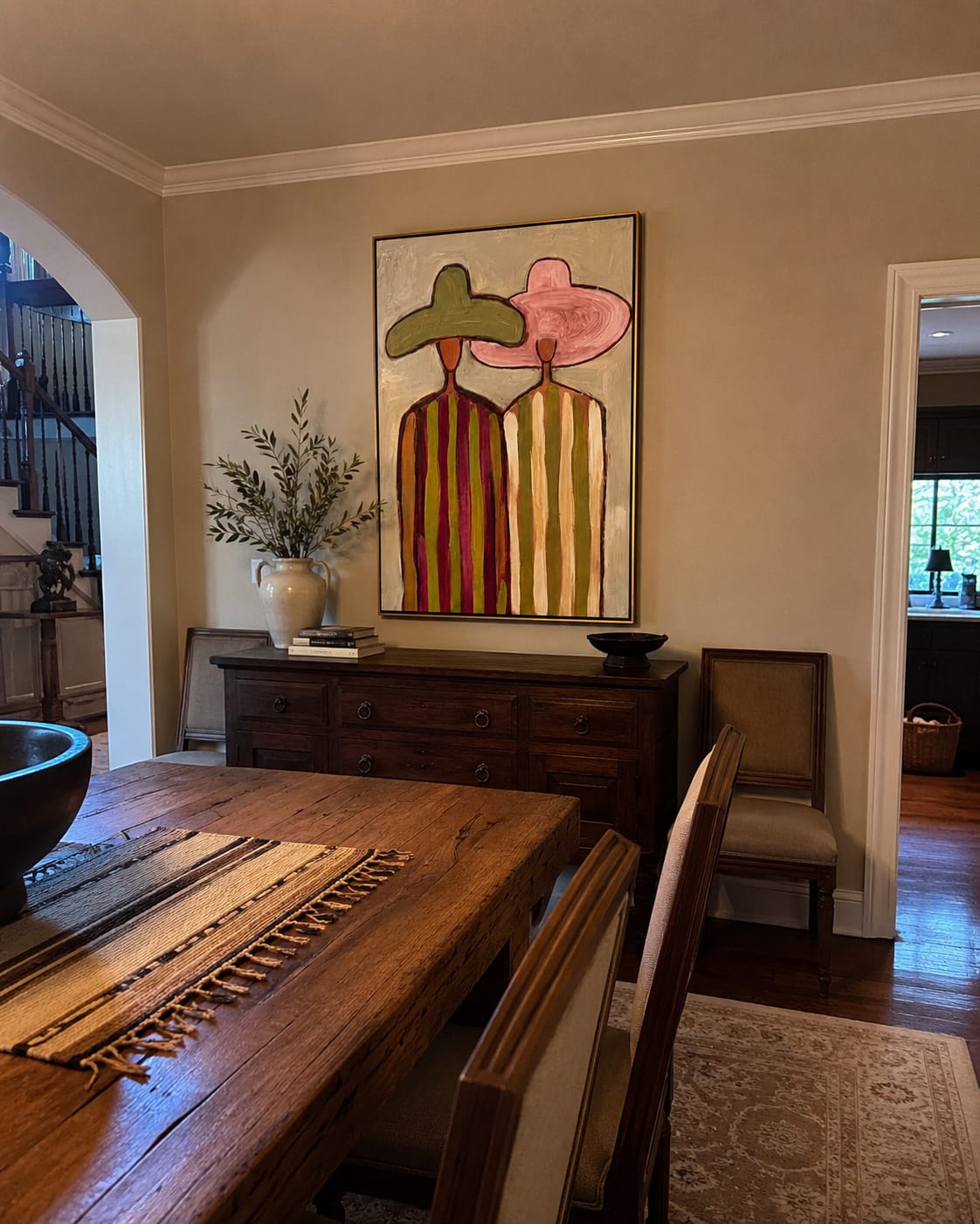 Customer photo review of Two Sombreros – Vintage Americana Colorful Couple in Hats Painting | Vibrant Western Living Room Art