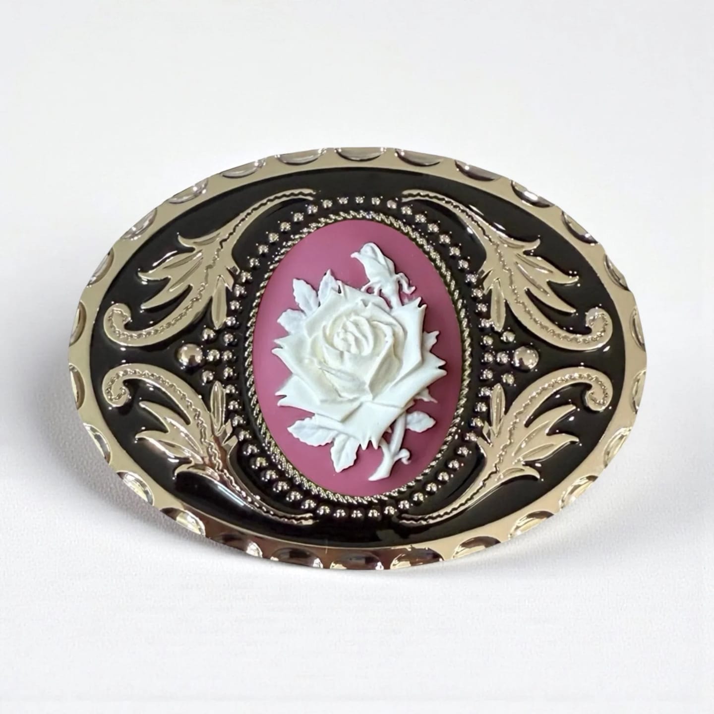 Customer photo review of Silver Belt Buckle with Rose Cabochon, Western Cowboy Accessory