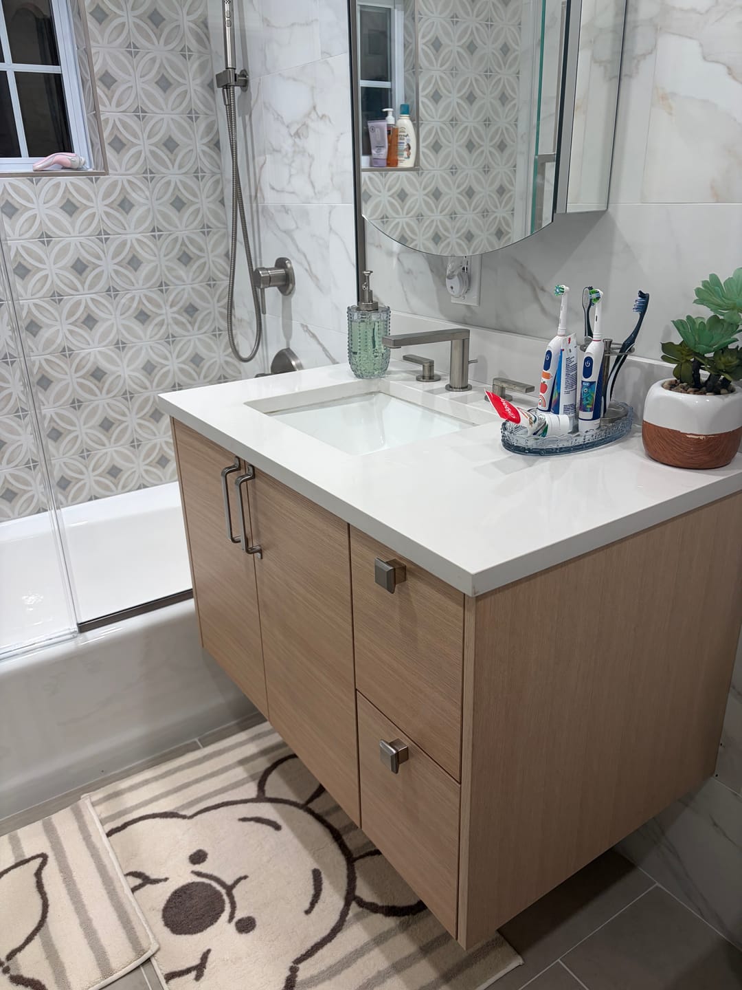 Customer photo review of Ashbury 36" Wall Mount Natural White Oak Bathroom Vanity, Left Sink